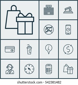 Set Of 12 Travel Icons. Includes Forbidden Mobile, Operator, Resort Development And Other Symbols. Beautiful Design Elements.