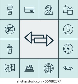 Set Of 12 Travel Icons. Includes Forbidden Mobile, Crossroad, Shopping And Other Symbols. Beautiful Design Elements.
