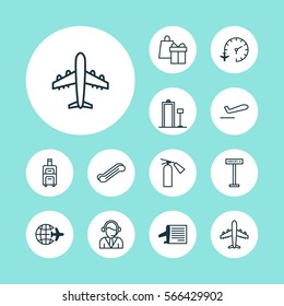 Set Of 12 Travel Icons. Includes Airliner, Travel Clock, Security Scanner And Other Symbols. Beautiful Design Elements.