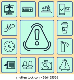 Set Of 12 Travel Icons. Includes Phone Reservation, Airport Card, Credit Card And Other Symbols. Beautiful Design Elements.