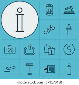 Set Of 12 Travel Icons. Includes Information, Registration Service, Timetable And Other Symbols. Beautiful Design Elements.