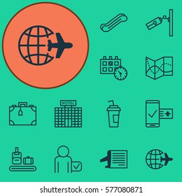 Set Of 12 Travel Icons. Includes Appointment, Resort Development, Suitcase And Other Symbols. Beautiful Design Elements.