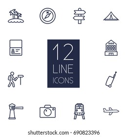 Set Of 12 Travel Outline Icons Set.Collection Of Certificate, Foreigner, Palm And Other Elements.