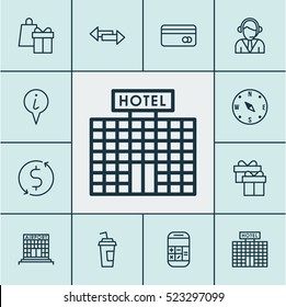 Set Of 12 Traveling Icons. Can Be Used For Web, Mobile, UI And Infographic Design. Includes Elements Such As Card, Dollar, Calculator And More.