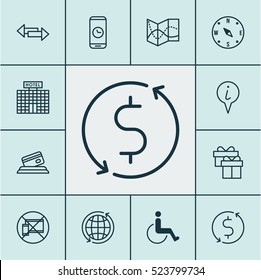 Set Of 12 Traveling Icons. Can Be Used For Web, Mobile, UI And Infographic Design. Includes Elements Such As Present, Travel, Device And More.