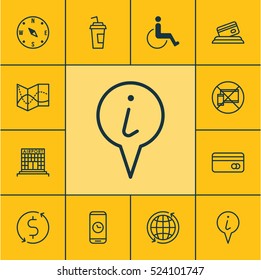 Set Of 12 Traveling Icons. Can Be Used For Web, Mobile, UI And Infographic Design. Includes Elements Such As Globe, Transfer, Airport And More.