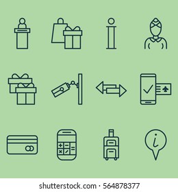 Set Of 12 Traveling Icons. Includes Video Surveillance, Crossroad, Plastic Card And Other Symbols. Beautiful Design Elements.