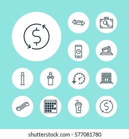 Set Of 12 Traveling Icons. Includes Call Duration, Registration Service, Stair Lift And Other Symbols. Beautiful Design Elements.