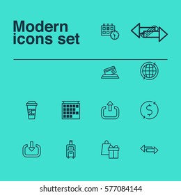 Set Of 12 Traveling Icons. Includes Takeaway Coffee, World, Exit And Other Symbols. Beautiful Design Elements.