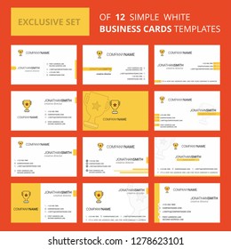 Set of 12 Trophy  Creative Busienss Card Template. Editable Creative logo and Visiting card background