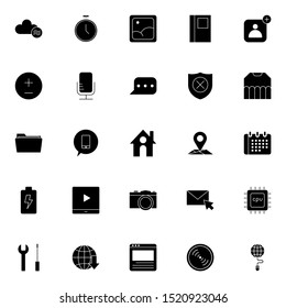 Set 12 of UI and UX icon in solid style. Creative glyph interface symbols for website design and mobile apps. Simple user interface solid icon sign isolated on white background. 25 icons.