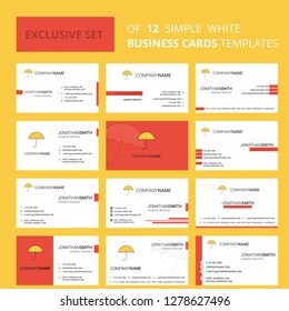 Set of 12 Umbrella  Creative Busienss Card Template. Editable Creative logo and Visiting card background