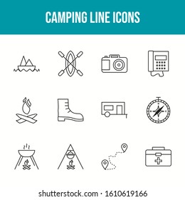 Set of 12 Unique Camping Vector Icons