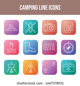Set of 12 Unique Camping Vector Icons