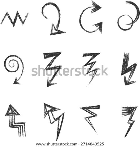 A set of 12 unique, hand-drawn symbols including arrows and lightning bolts in various styles