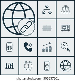 Set Of 12 Universal Editable Icons. Can Be Used For Web, Mobile And App Design. Includes Icons Such As Time Management, Call Duration, Calculation And More.