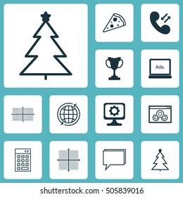 Set Of 12 Universal Editable Icons. Can Be Used For Web, Mobile And App Design. Includes Icons Such As Decorated Tree, Tournament, Digital Media And More.