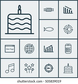 Set Of 12 Universal Editable Icons. Can Be Used For Web, Mobile And App Design. Includes Icons Such As Festive Fireworks, Profit Graph, Calculation And More.