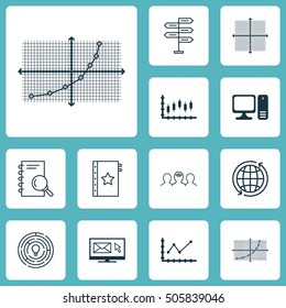 Set Of 12 Universal Editable Icons. Can Be Used For Web, Mobile And App Design. Includes Icons Such As Desktop Computer, Coaching, Line Grid And More.