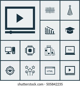 Set Of 12 Universal Editable Icons. Can Be Used For Web, Mobile And App Design. Includes Icons Such As Festive Fireworks, Coding, Graduation And More.
