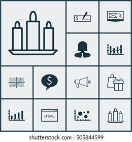 Set Of 12 Universal Editable Icons. Can Be Used For Web, Mobile And App Design. Includes Icons Such As Wax, Line Grid, Media Campaign And More.