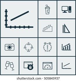 Set Of 12 Universal Editable Icons. Can Be Used For Web, Mobile And App Design. Includes Icons Such As Drink Cup, Loading Speed, Profit Graph And More.