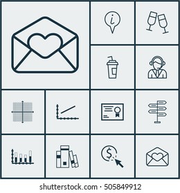 Set Of 12 Universal Editable Icons. Can Be Used For Web, Mobile And App Design. Includes Icons Such As Champagne Glasses, Line Graph, Info Pointer And More.