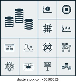 Set Of 12 Universal Editable Icons. Can Be Used For Web, Mobile And App Design. Includes Icons Such As Stock Market, Forbidden Mobile, Money And More.