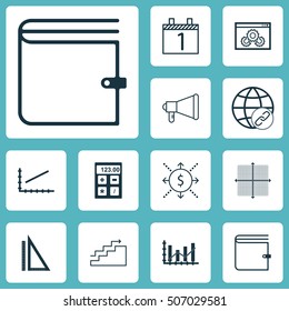 Set Of 12 Universal Editable Icons. Can Be Used For Web, Mobile And App Design. Includes Icons Such As Announcement, Measurement, Financial And More.