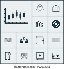 Set Of 12 Universal Editable Icons. Can Be Used For Web, Mobile And App Design. Includes Icons Such As Messaging, Stock Market, Blank Cd And More.