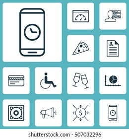 Set Of 12 Universal Editable Icons. Can Be Used For Web, Mobile And App Design. Includes Icons Such As Bank Card, Curriculum Vitae, Loading Speed And More.