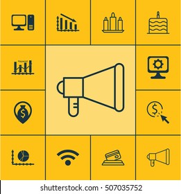 Set Of 12 Universal Editable Icons. Can Be Used For Web, Mobile And App Design. Includes Icons Such As Fail Graph, Announcement, Celebration Cake And More.