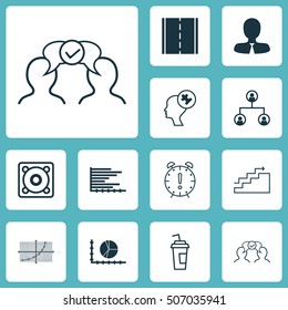 Set Of 12 Universal Editable Icons. Can Be Used For Web, Mobile And App Design. Includes Icons Such As Music, Cooperation, Drink Cup And More.