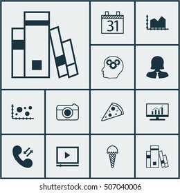 Set Of 12 Universal Editable Icons. Can Be Used For Web, Mobile And App Design. Includes Icons Such As Business Woman, Cellular Data, Frozen Food And More.