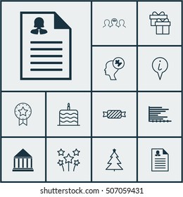 Set Of 12 Universal Editable Icons. Can Be Used For Web, Mobile And App Design. Includes Icons Such As Festive Fireworks, Present, Present Badge And More.