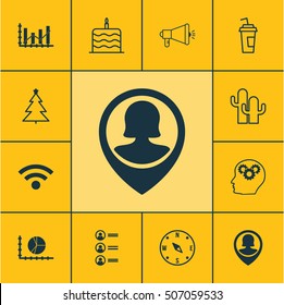 Set Of 12 Universal Editable Icons. Can Be Used For Web, Mobile And App Design. Includes Icons Such As Pin Employee, Circle Graph, Locate And More.