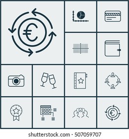 Set Of 12 Universal Editable Icons. Can Be Used For Web, Mobile And App Design. Includes Icons Such As Collaboration, Champagne Glasses, Circle Graph And More.