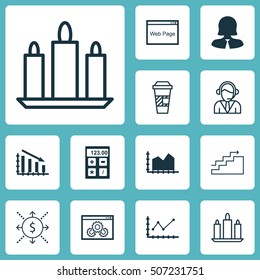 Set Of 12 Universal Editable Icons. Can Be Used For Web, Mobile And App Design. Includes Icons Such As Changes Graph, Operator, Website And More.