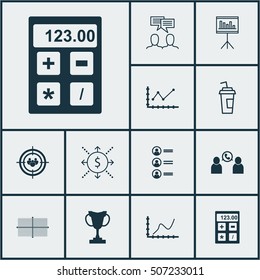 Set Of 12 Universal Editable Icons. Can Be Used For Web, Mobile And App Design. Includes Icons Such As Job Applicants, Changes Graph, Presentation And More.