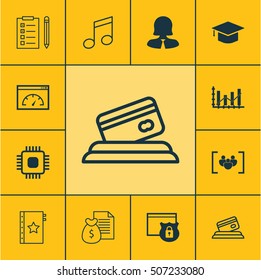 Set Of 12 Universal Editable Icons. Can Be Used For Web, Mobile And App Design. Includes Icons Such As Credit Card, Security, Business Woman And More.