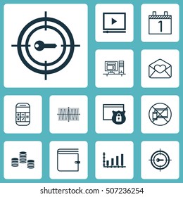 Set Of 12 Universal Editable Icons. Can Be Used For Web, Mobile And App Design. Includes Icons Such As Agenda, Greeting Email, Computer And More.