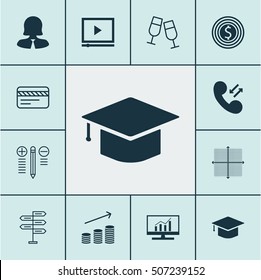 Set Of 12 Universal Editable Icons. Can Be Used For Web, Mobile And App Design. Includes Icons Such As Video Player, Graphical Grid, Business Woman And More.