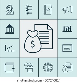 Set Of 12 Universal Editable Icons. Can Be Used For Web, Mobile And App Design. Includes Icons Such As Present, Education Center, Operator And More.