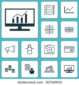 Set Of 12 Universal Editable Icons. Can Be Used For Web, Mobile And App Design. Includes Icons Such As Board, Announcement, Plastic Card And More.