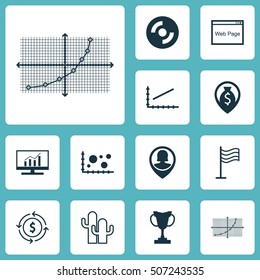 Set Of 12 Universal Editable Icons. Can Be Used For Web, Mobile And App Design. Includes Icons Such As Pin Employee, Line Grid, Line Graph And More.