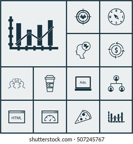 Set Of 12 Universal Editable Icons. Can Be Used For Web, Mobile And App Design. Includes Icons Such As Loading Speed, Sliced Pizza, Cooperation And More.
