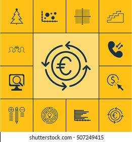 Set Of 12 Universal Editable Icons. Can Be Used For Web, Mobile And App Design. Includes Icons Such As Currency Recycle, Cellular Data, Laptop And More.