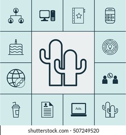 Set Of 12 Universal Editable Icons. Can Be Used For Web, Mobile And App Design. Includes Icons Such As Cacti, Warranty, Calculation And More.