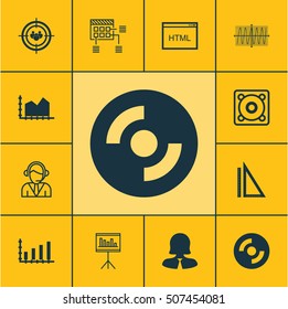 Set Of 12 Universal Editable Icons. Can Be Used For Web, Mobile And App Design. Includes Icons Such As Dynamics, Sequence Graphics, Coding And More.