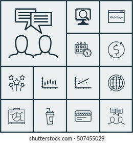 Set Of 12 Universal Editable Icons. Can Be Used For Web, Mobile And App Design. Includes Icons Such As Festive Fireworks, Drink Cup, Analytics And More.